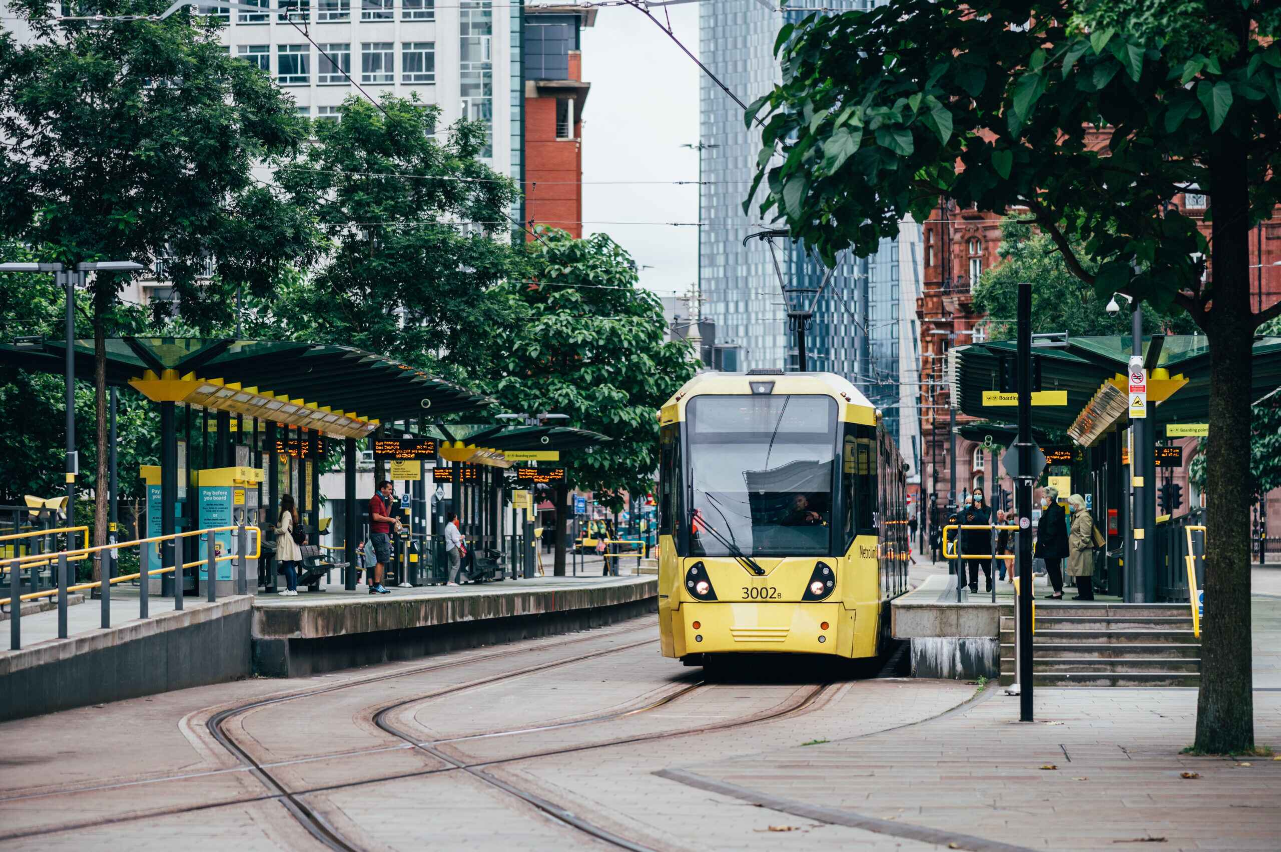 Tram passing through St Peters Square in Manchester