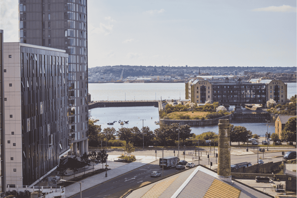 View of Liverpool Docks with boats in the water
